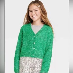 Art Class Girls Cardigan Sweater - Green XL 14 / 16 Festive Tinsel